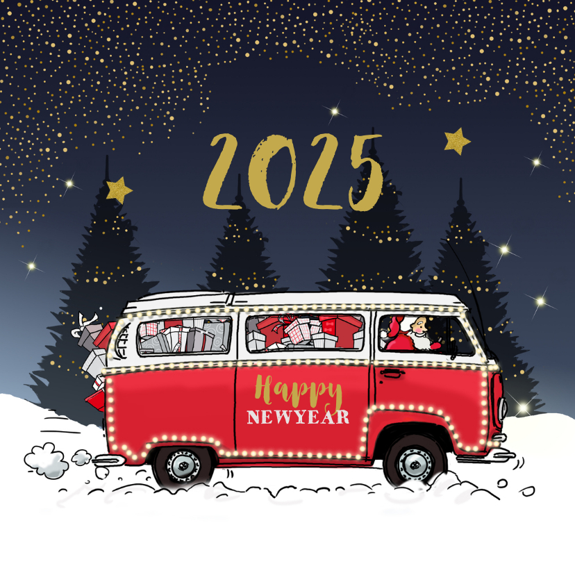 Nieuwjaarskaarten - Nieuwjaarskaart Volkswagenbusje