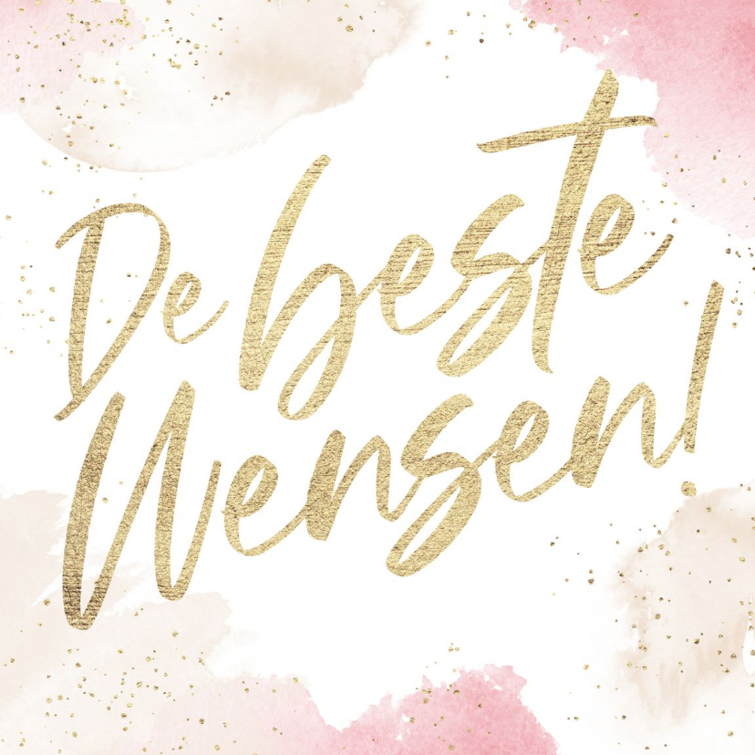 Nieuwjaarskaarten - Nieuwjaarskaart waterverf confetti goud de beste wensen