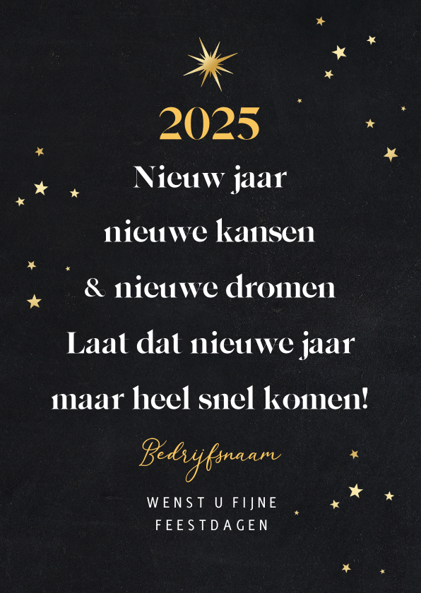 Nieuwjaarskaarten - Nieuwjaarskaart zakelijk kerstboom sterren goud 2025