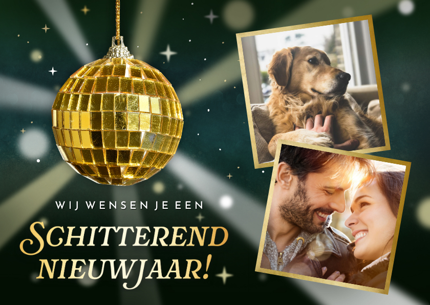 Nieuwjaarskaarten - Originele nieuwjaarskaart met discobal schitterend 2025!