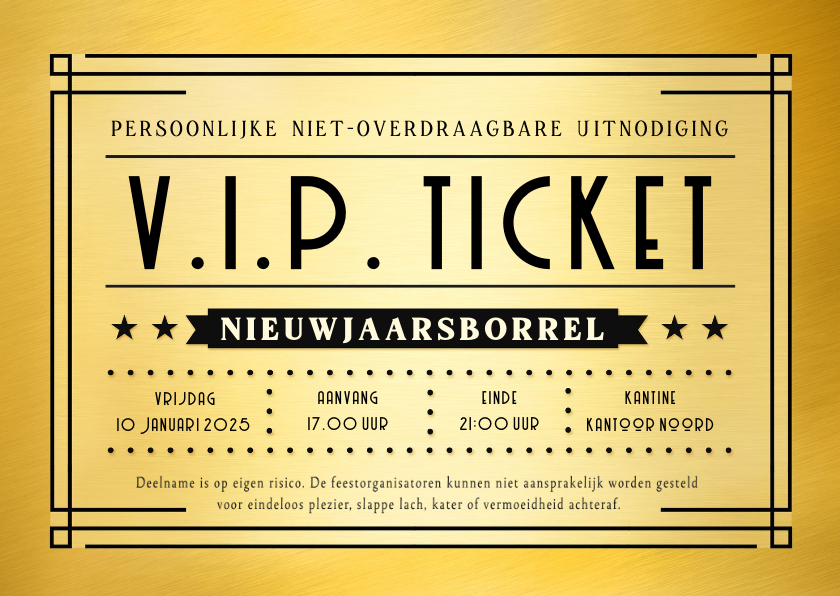 Nieuwjaarskaarten - Originele V.I.P. ticket uitnodigingkaart nieuwjaarsborrel 