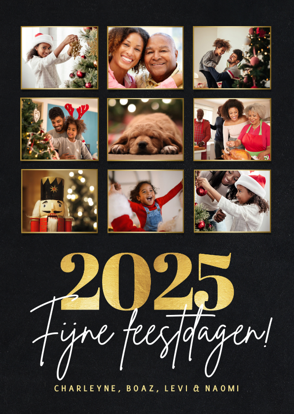 Nieuwjaarskaarten - Stijlvolle kerst nieuwjaarskaart met fotocollage - 9 foto's