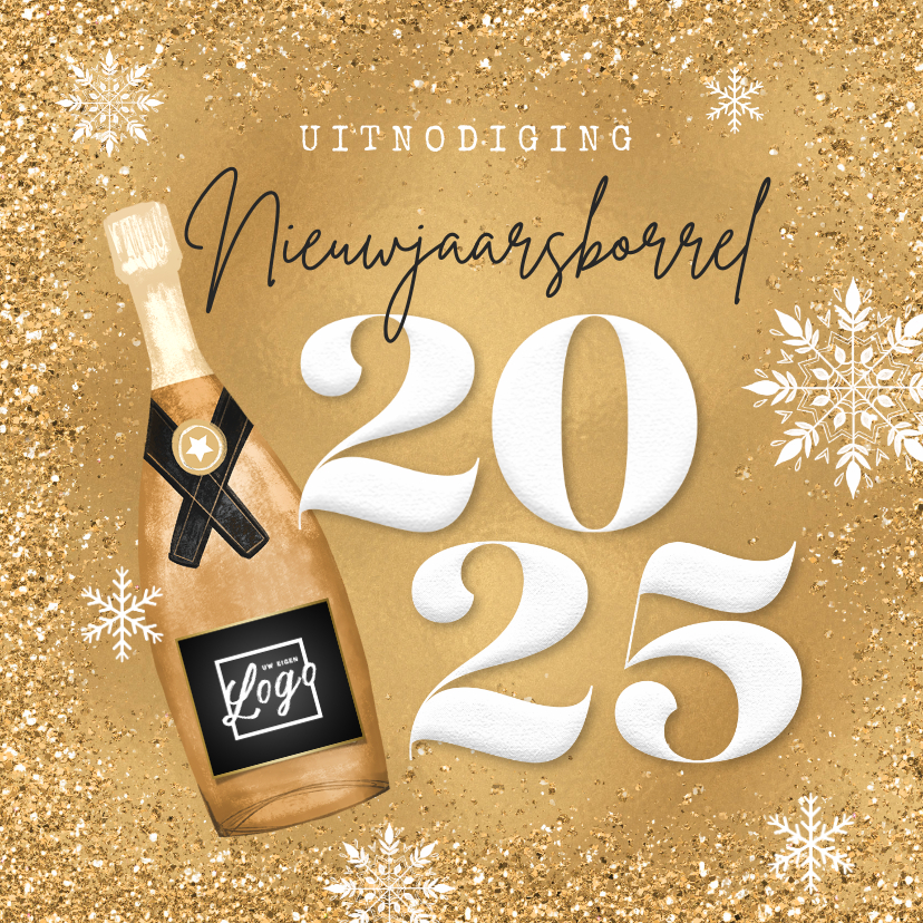 Nieuwjaarskaarten - Uitnodiging nieuwjaarsborrel champagne goud 2025