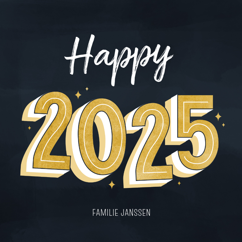 Nieuwjaarskaarten - Vierkant nieuwjaarskaartje happy 2025 typografisch