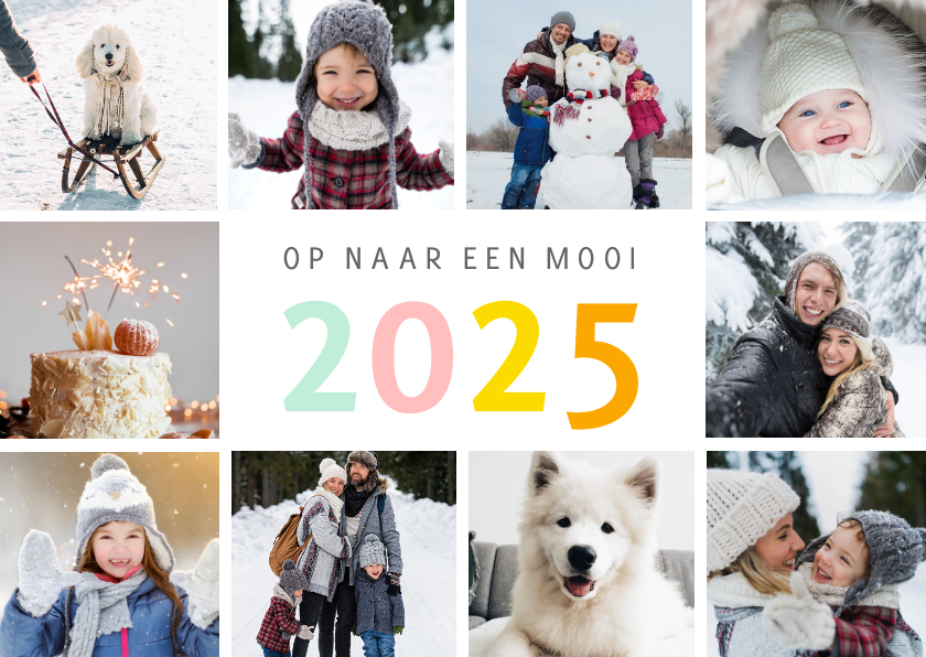 Nieuwjaarskaarten - Vrolijke nieuwjaars fotocollage kaart met gekleurd 2025