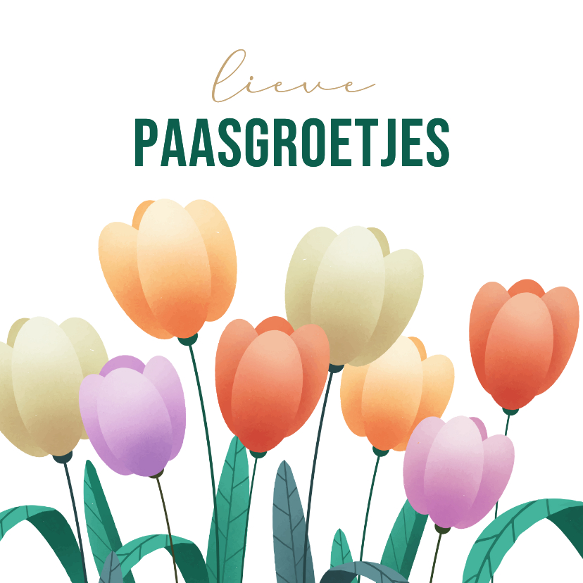 Paaskaarten - Paaskaart met kleurrijke tulpen