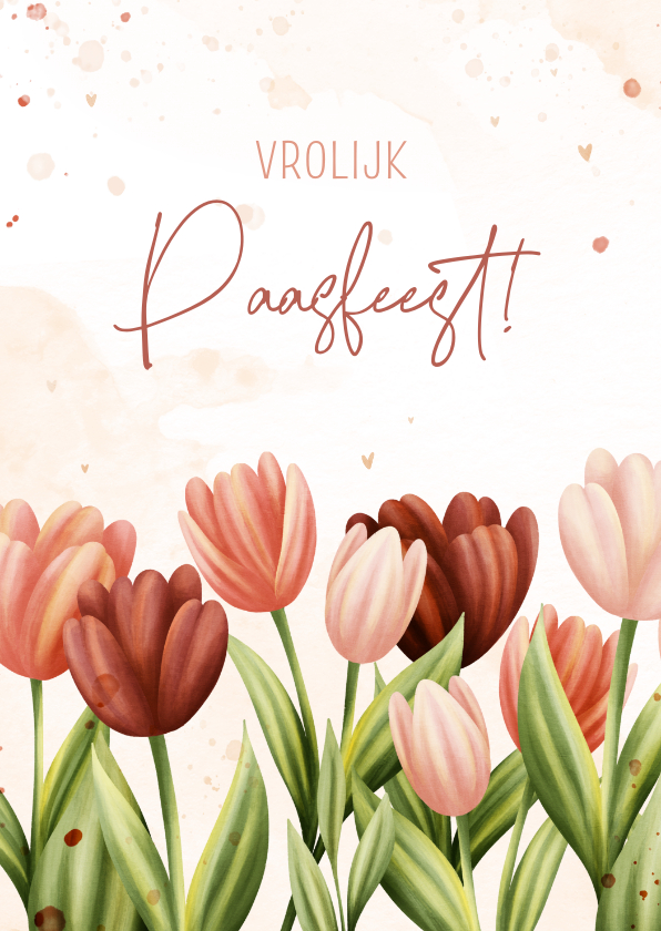 Paaskaarten - Paaskaart met tulpen hartjes en waterverf