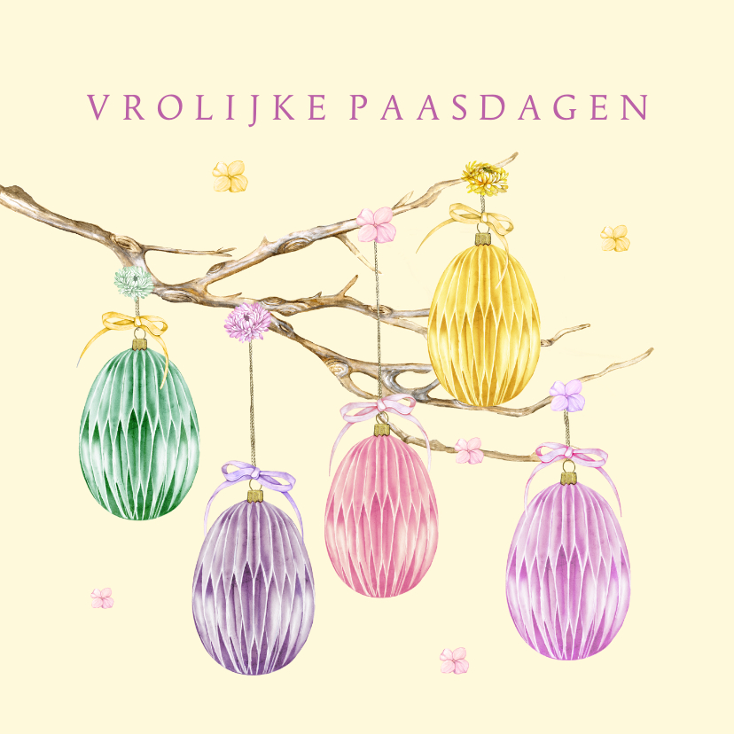 Paaskaarten - Paaskaart tak papieren ornament ei