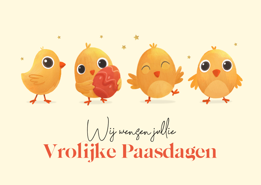 Paaskaarten - Paaskaart vrolijk dieren kuikens grappig lief kinderen