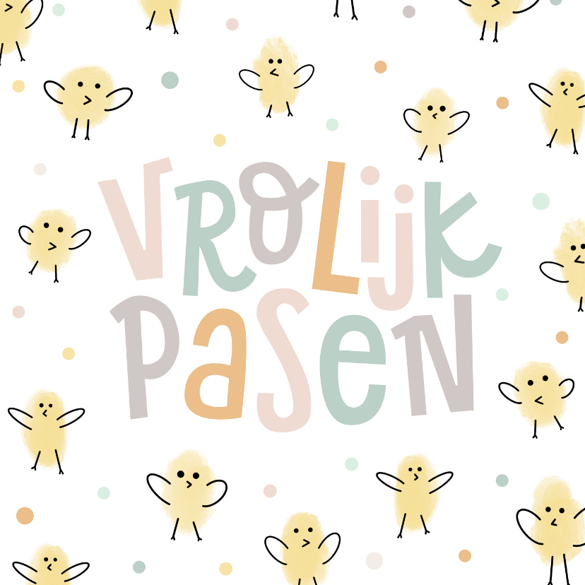 Paaskaarten - Vrolijke paaskaart met kuikentjes en paaswens