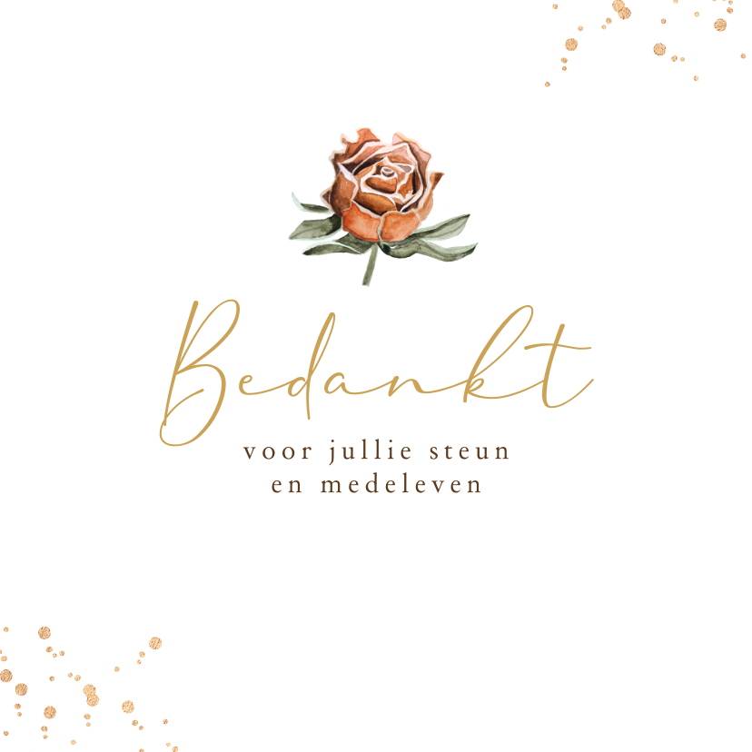 Rouwkaarten - Bedankkaart rouw droogbloemen roos goud stijlvol