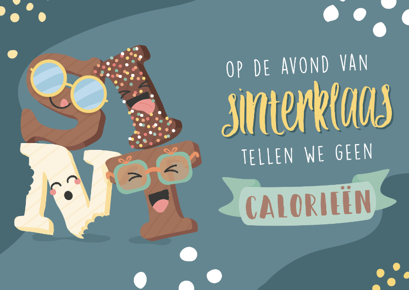 Sinterklaaskaarten - Grappige sinterklaas kaart met chocolade letters met gezicht