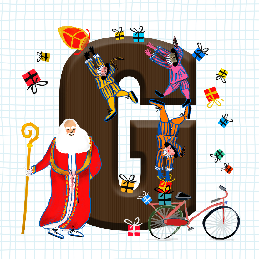 Sinterklaaskaarten - Sinterklaas kaart met chocolade-letter G