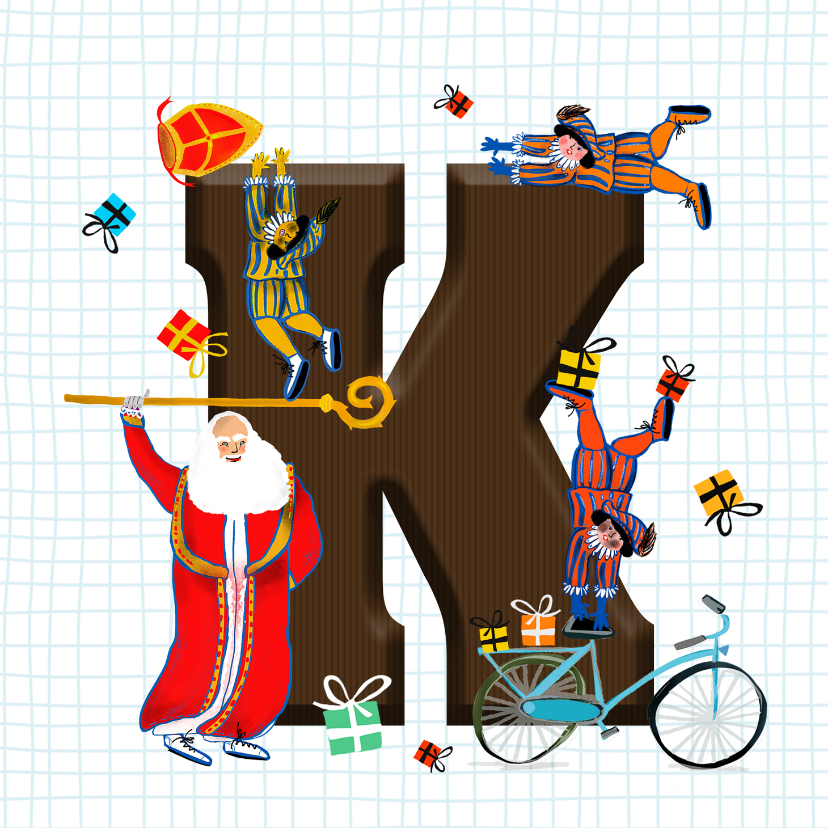 Sinterklaaskaarten - Sinterklaas kaart met chocolade-letter K