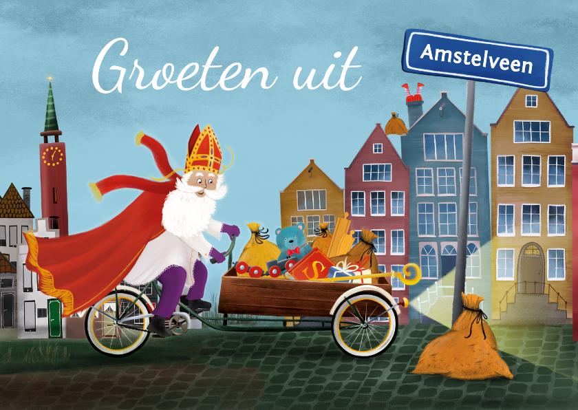 Sinterklaaskaarten - Sinterklaaskaart 'Groeten uit..." vervangende plaatsnaam