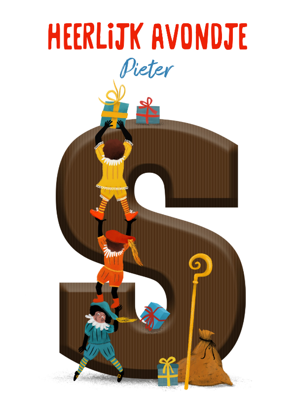 Sinterklaaskaarten - Sinterklaaskaart met chocoladeletter S