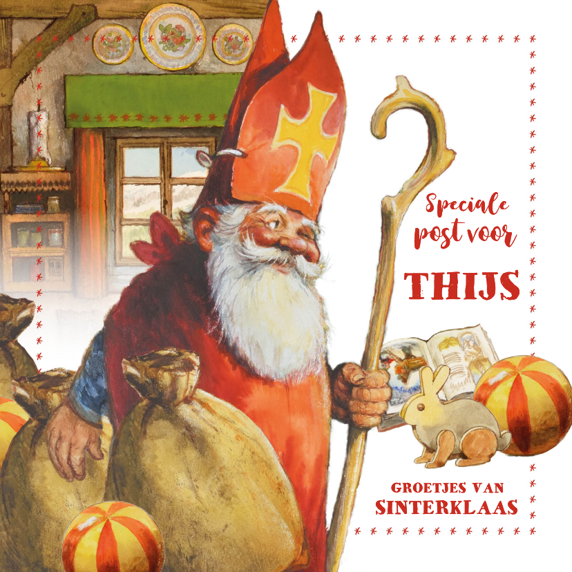 Sinterklaaskaarten - Sinterklaaskaart met de kaboutersint die op bezoek komt