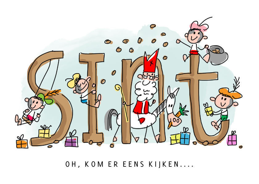 Sinterklaaskaarten - Sinterklaaskaart met letters pietjes en sint