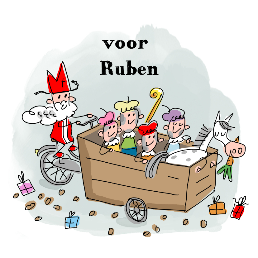 Sinterklaaskaarten - Sinterklaaskaart met sint en piet op bakfiets