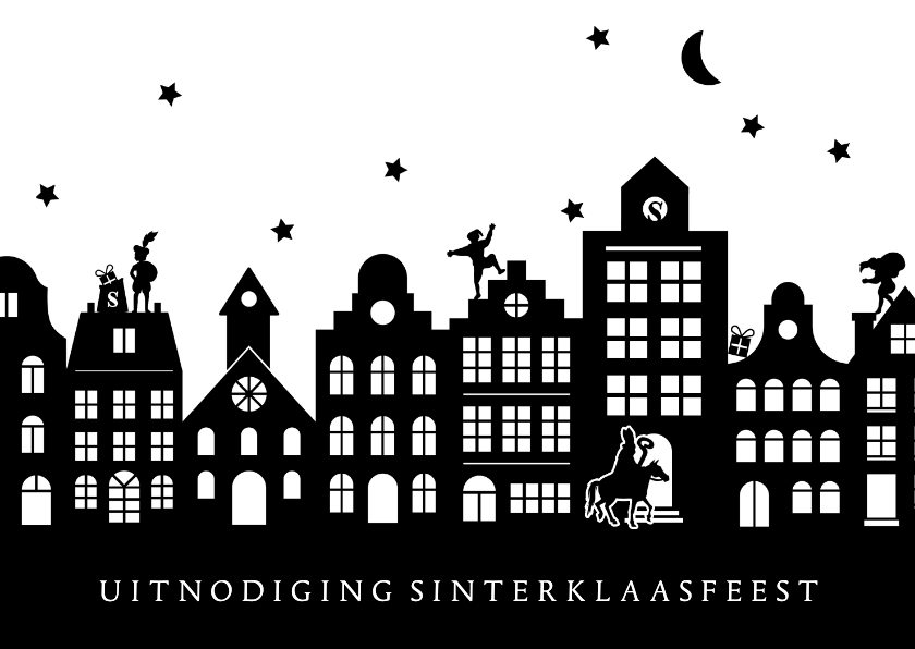 Sinterklaaskaarten - Uitnodiging Sinterklaasfeest of pakjesavond grachtenpandjes