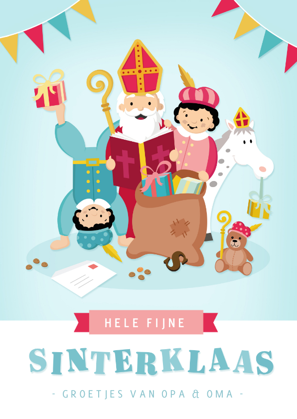 Sinterklaaskaarten - Vrolijke Sinterklaaskaart met leuke illustraties