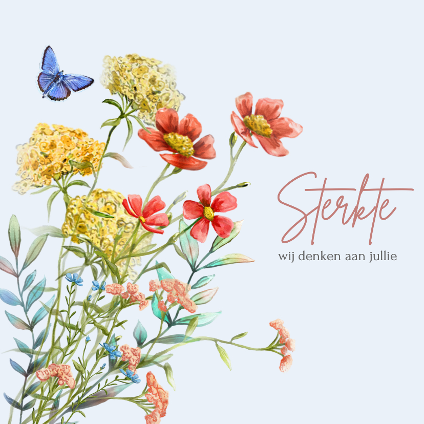 Sterkte kaarten - Mooie stijlvolle sterktekaart met wilde bloemen en vlinders