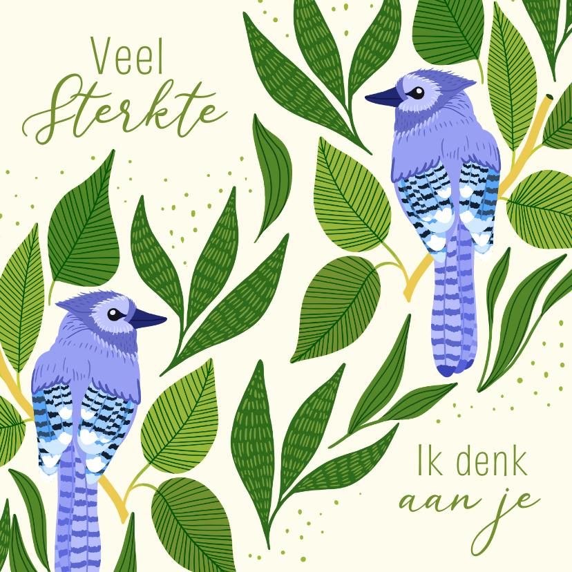 Sterkte kaarten - Sterkte kaart met blauwe Gaai vogel en bladeren