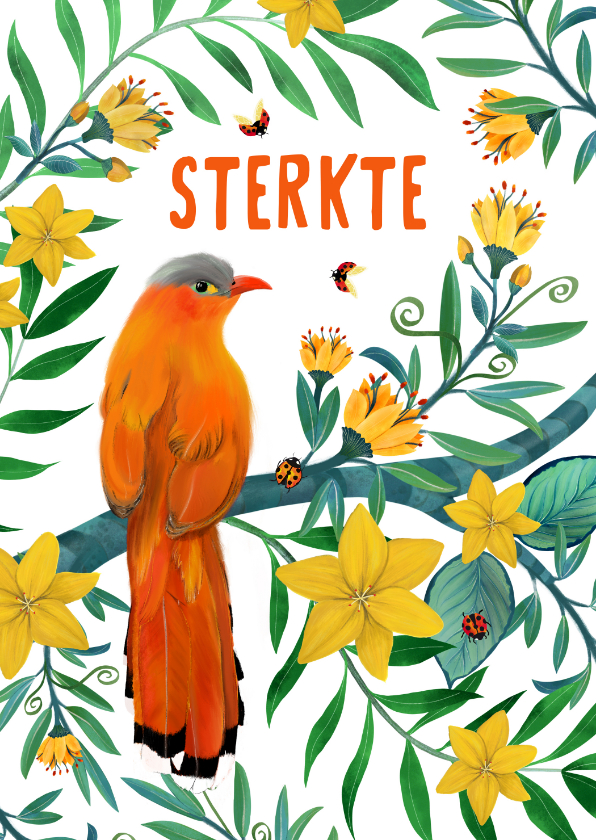 Sterkte kaarten - Sterkte kaart met oranje vogel op tak