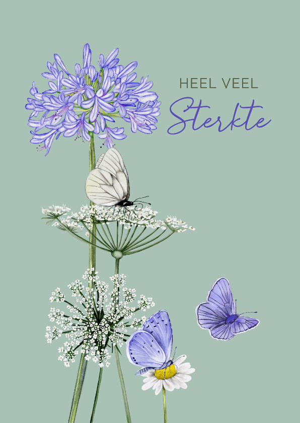 Sterkte kaarten - Sterktekaart agapanthus en wilde bloemen met vlinders