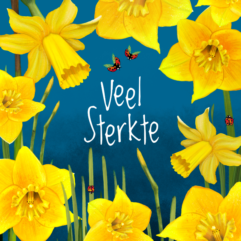 Sterkte kaarten - Sterktekaart met narcissen en lieveheersbeestjes