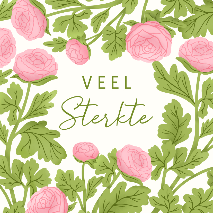 Sterkte kaarten - Stijlvolle sterkte kaart met roze bloemen