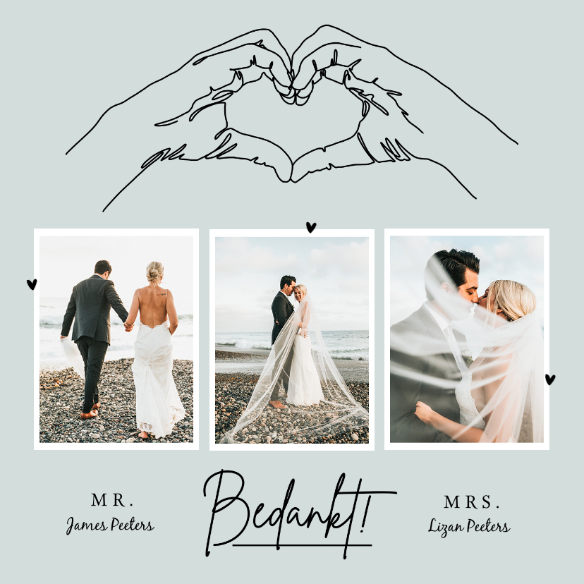 Trouwkaarten - Bedankkaart trouwen bruiloft pastel stijlvol lijntekening