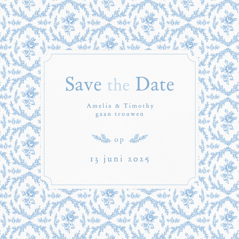 Trouwkaarten - Klassiek save the date kaartje bruiloft met vintage patroon