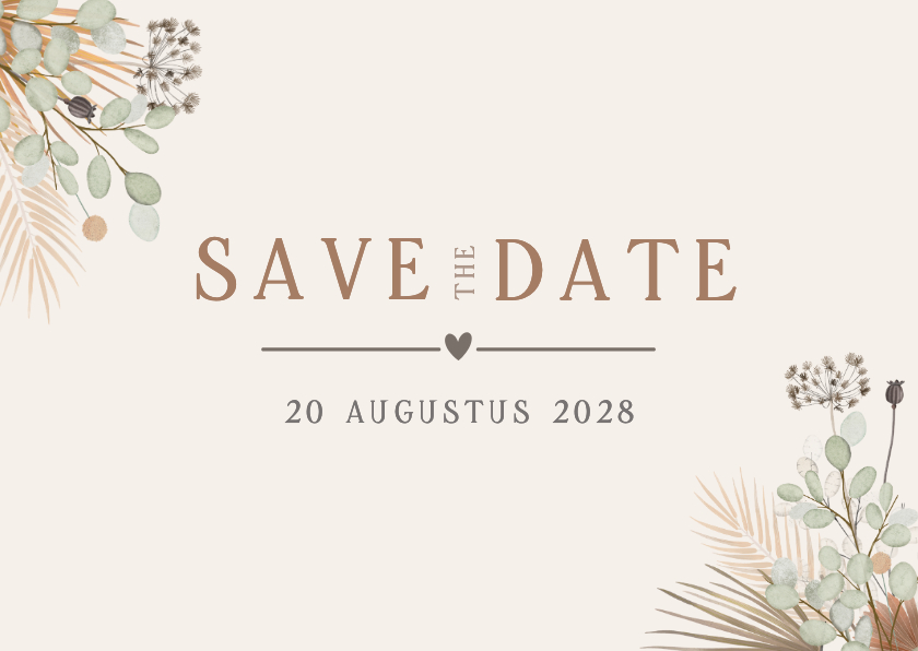 Trouwkaarten - Natuurlijke Save the Date kaart met droogbloemen