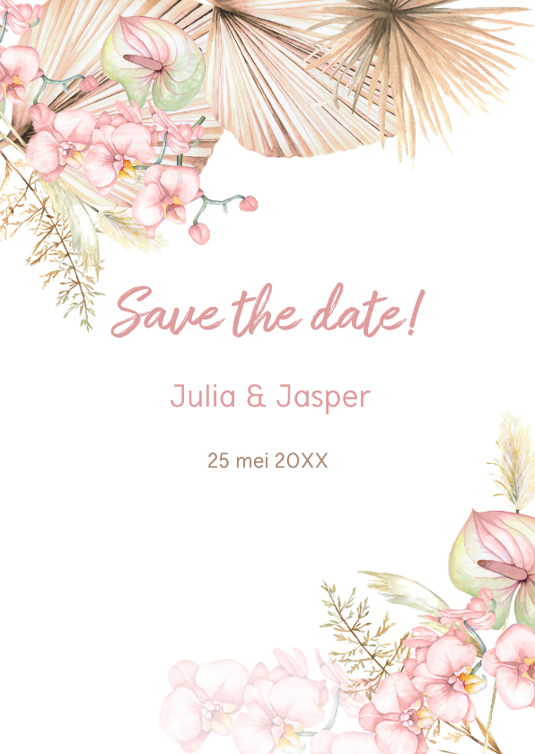 Trouwkaarten - Save the date droogbloemen orchidee