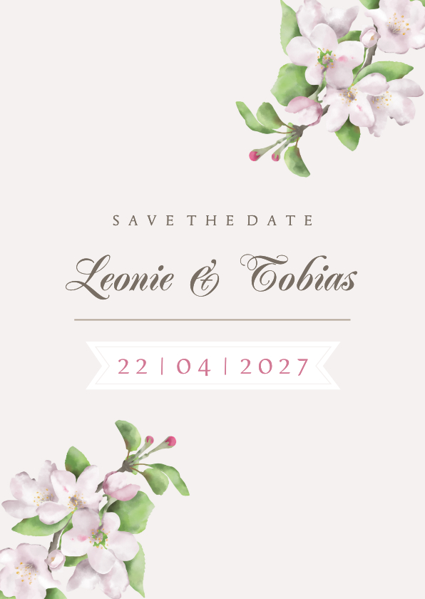 Trouwkaarten - Save-the-Date-kaart appelbloesem