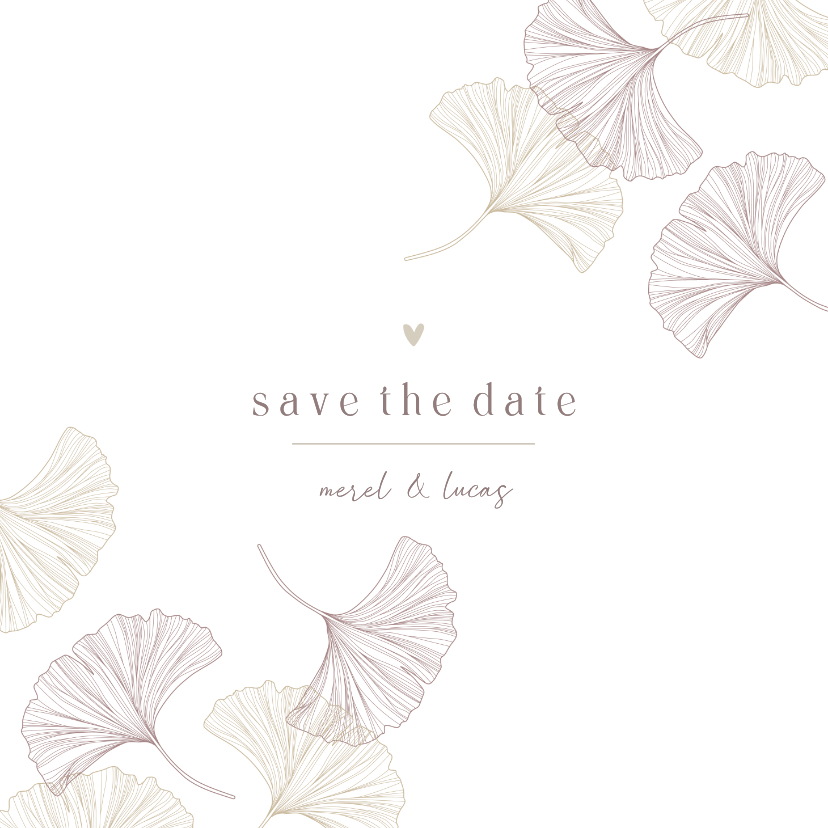 Trouwkaarten - Save the Date kaart ginkgo puur