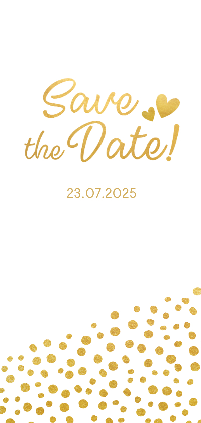 Trouwkaarten - Save the Date kaart gouden stippen en hartjes