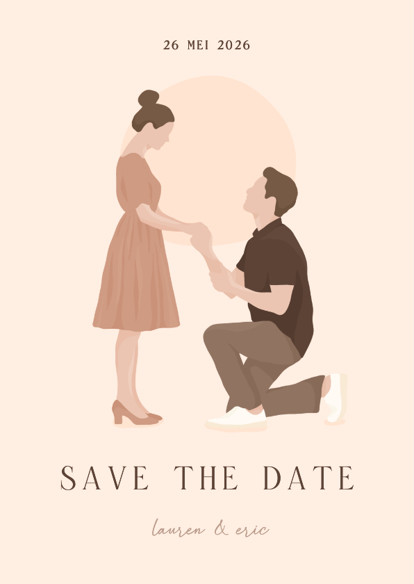 Trouwkaarten - Save the date kaart met illustratie portret van aanzoek