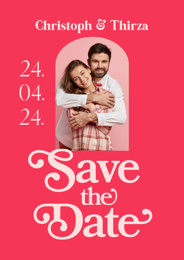 Trouwkaarten - Save the date kaart retro roze typografisch foto