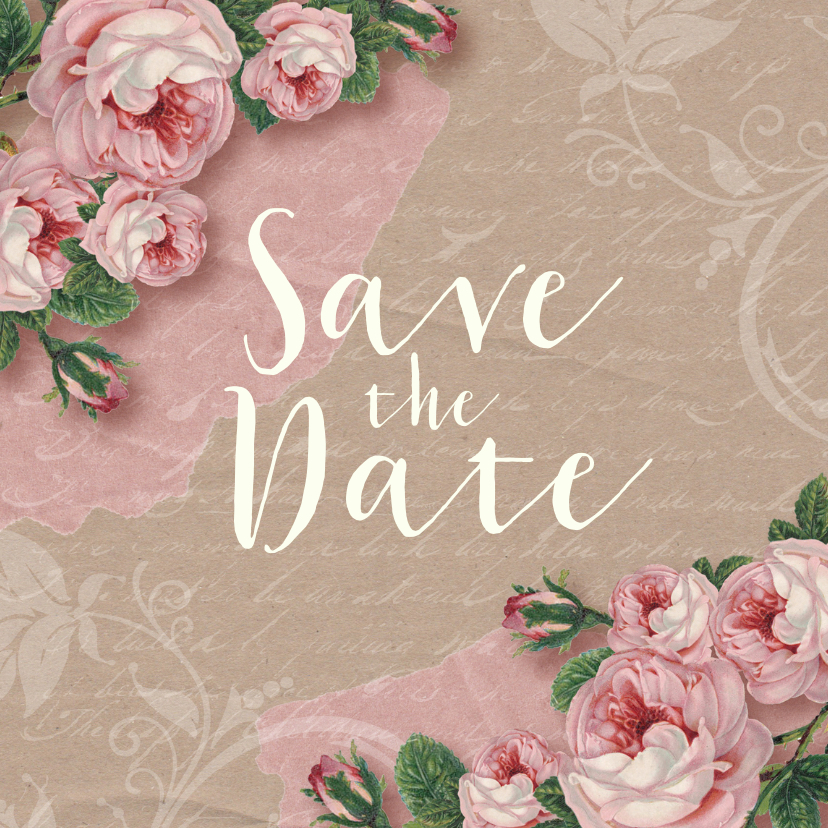 Trouwkaarten - Save the date kaart rozen kraftlook stijlvol