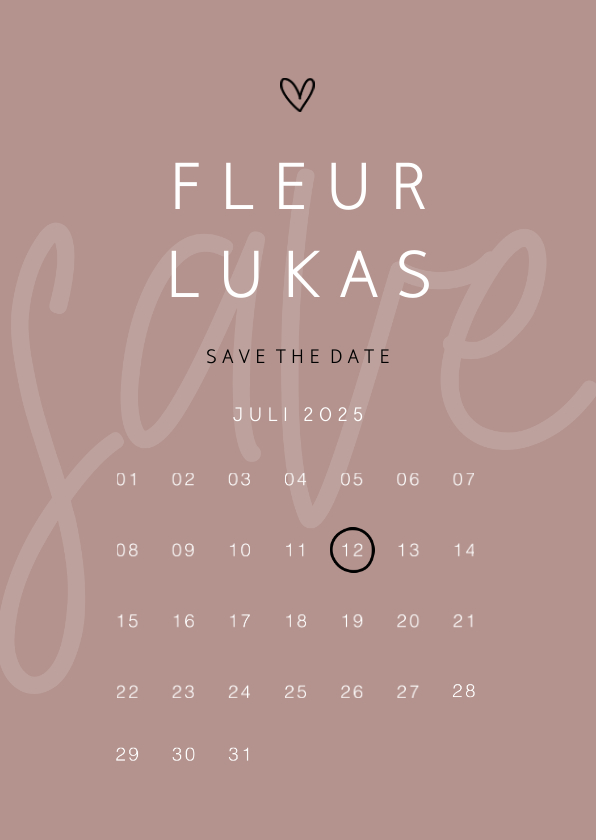 Trouwkaarten - Save the date minimalistisch met hartje kalender