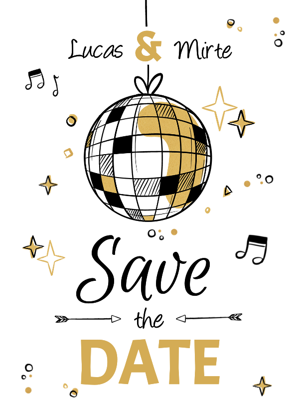 Trouwkaarten - Save the Date trouwkaart festival doodle muziek disco