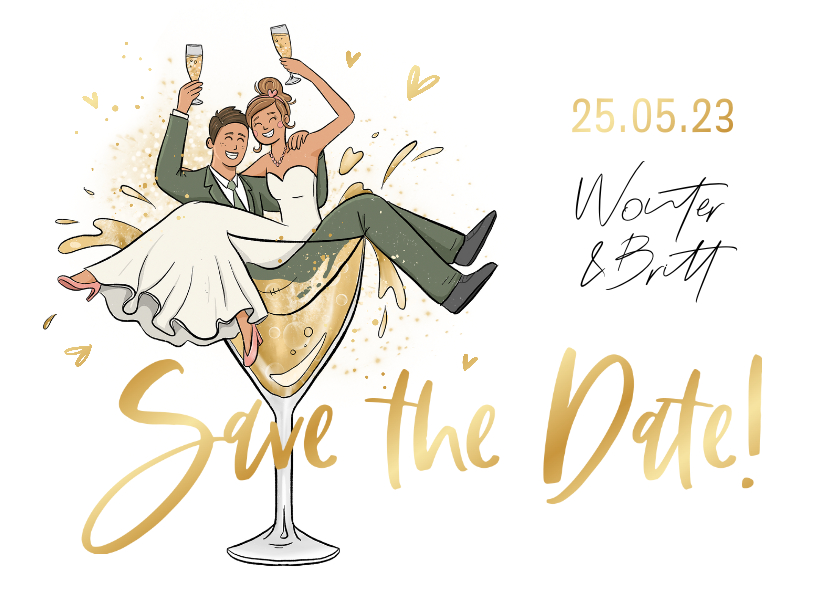 Trouwkaarten - Save the date trouwkaart grappig bruidspaar cartoon