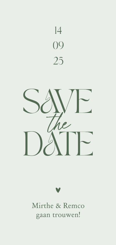 Trouwkaarten - Save the date trouwkaart minimalistisch hartje stijlvol