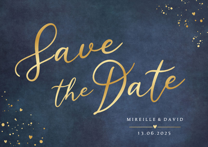 Trouwkaarten - Stijlvolle klassieke Save the Date kaart met gouden letters