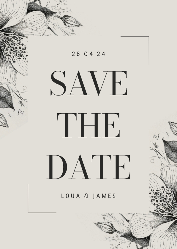 Trouwkaarten - Stijlvolle save the date bruiloft met kader vintage bloemen