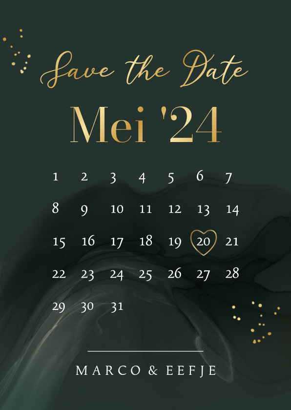 Trouwkaarten - Stijlvolle save the date kaart kalender watercolor spetters 