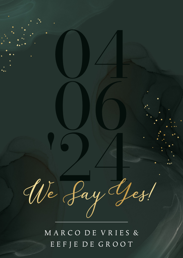 Trouwkaarten - Stijlvolle trouwkaart soft watercolor 'We Say Yes' goud