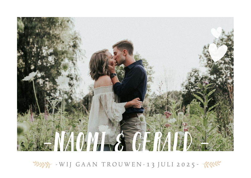 Trouwkaarten - Stijlvolle uitnodiging huwelijk met grote foto en namen
